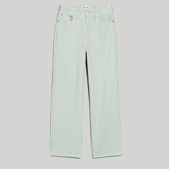 Madewell - The Perfect Vintage Wide - Leg Pale Celadon Stripe Crop Jean Size 23 - Picture 1 of 12